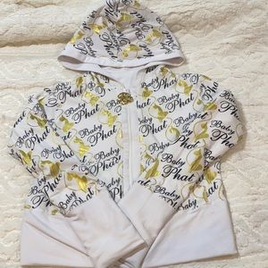 Baby Phat reversible white hoodie/ hooded sweatshirt size XL